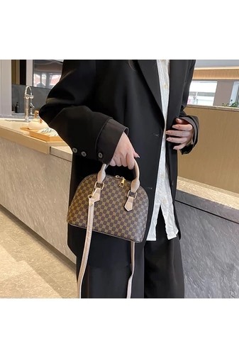 Bonluo Geantă De Mână Mini Maro Închis Cu Model Cu Bretele Bej   
