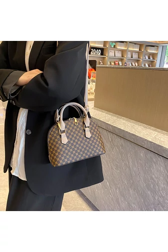 Bonluo Geantă De Mână Mini Maro Închis Cu Model Cu Bretele Bej   