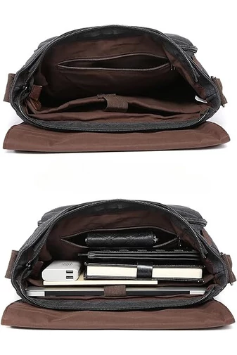 Bonluo Geantă Maro Crossbody De Bărbați Dimenisune Mare Din Pânză Foarte Rezistentă (40x35x13cm)