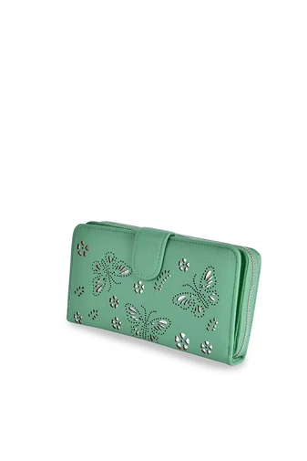 Bonluo Portofel Verde Din Imitație De Piele Cu Model Fluturi 