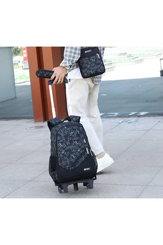 Bonluo Set Ghiozdan Pe Roți Negru Cu Model Litere Cu Suport Detașabil/ Geantă Crossbody Și Mini Penar (3buc)