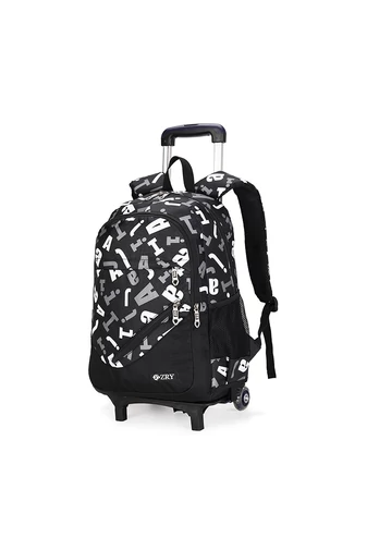 Bonluo Set Ghiozdan Pe Roți Negru Cu Model Litere Cu Suport Detașabil/ Geantă Crossbody Și Mini Penar (3buc)