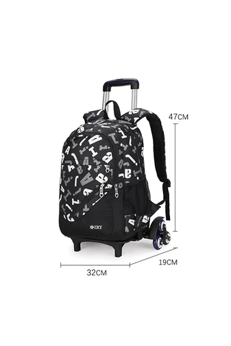 Bonluo Set Ghiozdan Pe Trei Roți Negru Cu Model Cu Suport Detașabil/ Geantă Crossbody Și Mini Penar (3buc)