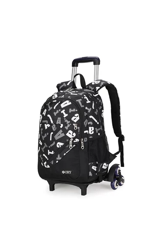 Bonluo Set Ghiozdan Pe Trei Roți Negru Cu Model Litere Cu Suport Detașabil/ Geantă Crossbody Și Mini Penar (3buc)