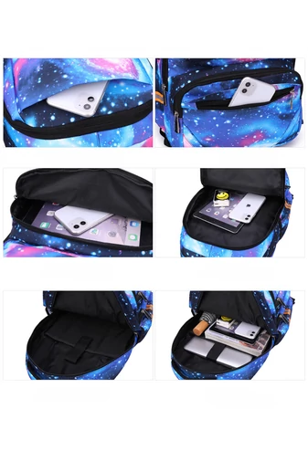 Bonluo Ghiozdan Pe Roți Violet Închis Cu Model Colorat Cu Suport Detașabil Dimensiune 46*30*21cm