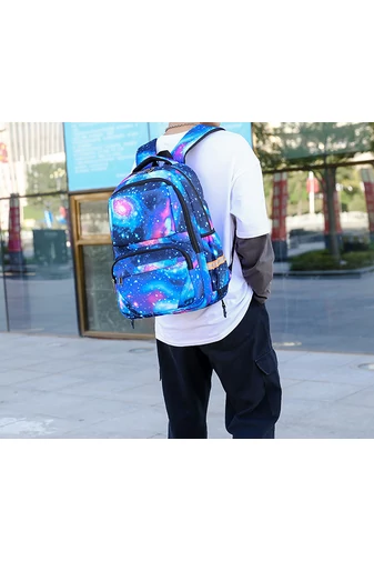 Bonluo Ghiozdan Pe Roți Violet Închis Cu Model Colorat Cu Suport Detașabil Dimensiune 46*30*21cm