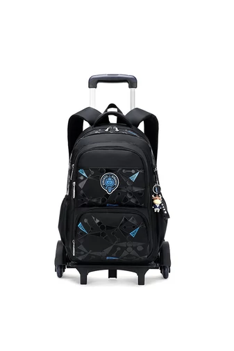 Bonluo Ghiozdan Negru Pe Trei Roți Cu Suport Detașabil  Breloc Inclus Dimensiune 46*31*20cm