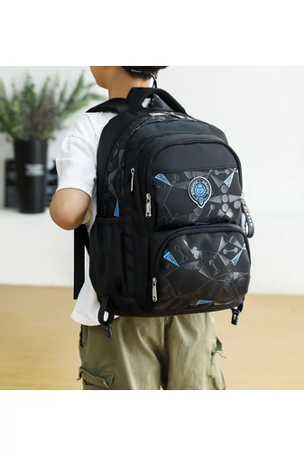 Bonluo Ghiozdan Negru Pe Trei Roți Cu Suport Detașabil  Breloc Inclus Dimensiune 46*31*20cm