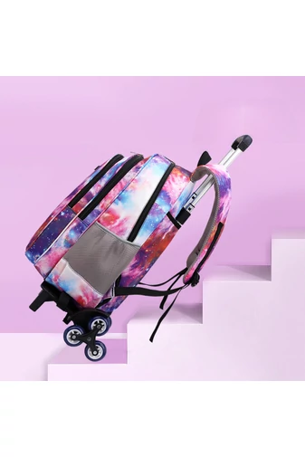 Bonluo Ghiozdan Violet Cer Pe Trei Roți Cu Suport Detașabil Dimensiuni 46*32*25 cm 