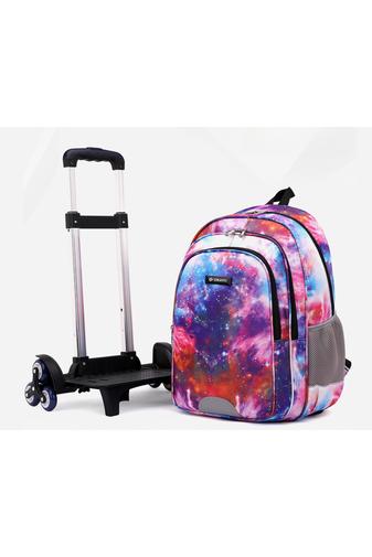 Bonluo Ghiozdan Violet Cer Pe Trei Roți Cu Suport Detașabil Dimensiuni 46*32*25 cm 
