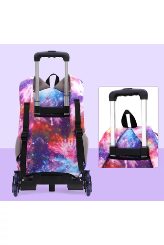Bonluo Ghiozdan Violet Cer Pe Trei Roți Cu Suport Detașabil Dimensiuni 46*32*25 cm 