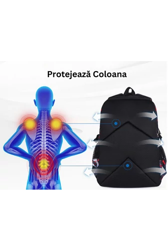 Bonluo Ghiozdan Scoală Negru/Verde Cu Model Minge Fotbal De Dimensiuni Wizzair (40*30*20cm)