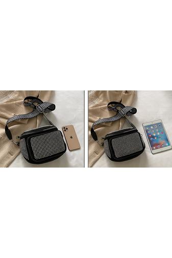 Bonluo Geantă Crossbody Neagră Cu Pietre Accesorizată
