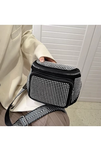 Bonluo Geantă Crossbody Neagră Cu Pietre Accesorizată