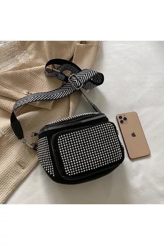 Bonluo Geantă Crossbody Neagră Cu Pietre Accesorizată