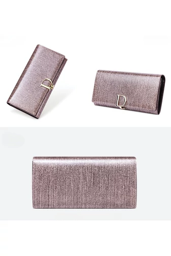 Bonluo Portofel Roșu Cu Sclipici Din Piele Naturală Premium Accesorizat Cu Metal Auriu Dimensiune (19x9,5x3cm)