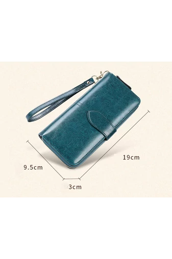 Bonluo Portofel Damă Albastru Turcoaz Din Piele Naturală Premium Cu Două Spații Dimensiune (19x9,5x3cm)