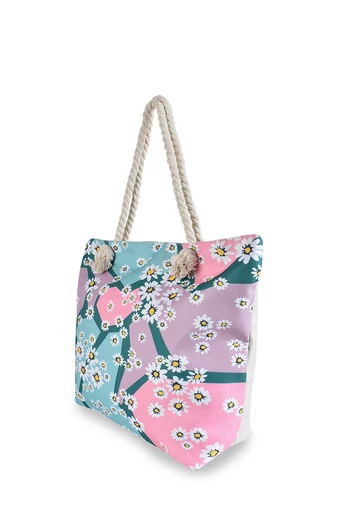 BONLUO Geantă De Plajă Cu Model Flori Albe Dimesiune 39*52*6cm