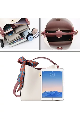 Bonluo Geantă De Mână/Umăr Bej/Vișinie Cu Accesoriu 