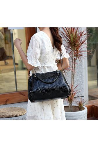 Bonluo Set Geantă De Umăr Negru Cu Model , Cu Geantă Crossbody , Geantă Pentru Încheietură Și Suport Pentru Carduri