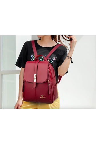 Bonluo Rucsac Damă Vișiniu Din Imitație De Piele Dimensiuni 32*26*14cm