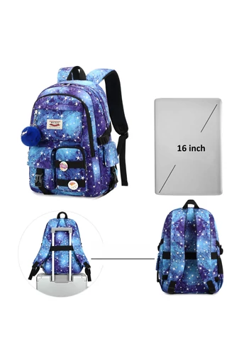 Bonluo Ghiozdan Albastru Cu Model Cu Spațiu Pentru Laptop De Dimensiunea 45*30*15cm