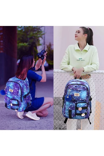 Bonluo Ghiozdan Albastru Cu Model Cu Spațiu Pentru Laptop De Dimensiunea 45*30*15cm