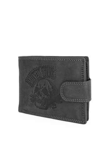 BAARON Portofel Bărbați Negru Model Craniu Gravată Din Piele Naturală Dimensiune (13*10*2cm) 