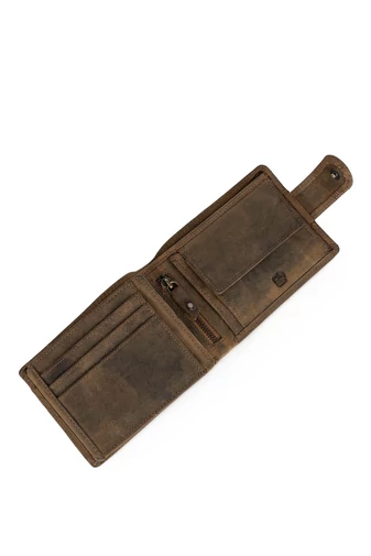 BAARON Portofel Bărbați Maro Model Craniu Gravată Din Piele Naturală Dimenisiune (13*10*2cm) 
