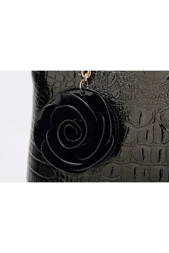 Bonluo Geantă De Mână/Umăr Neagră Cu Model Accesorizat Cu Un Trandafir Dimensiune 26*30*11cm 