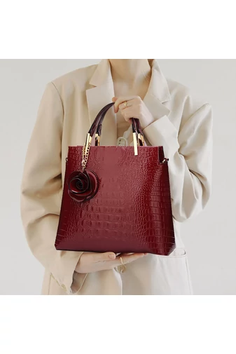Bonluo Geantă De Mână/Umăr Neagră Cu Model Accesorizat Cu Un Trandafir Dimensiune 26*30*11cm 