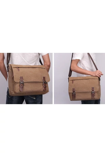 Bonluo Geantă Maro Crossbody De Bărbați Dimenisune Mare Din Pânză Foarte Rezistentă (40x35x13cm)