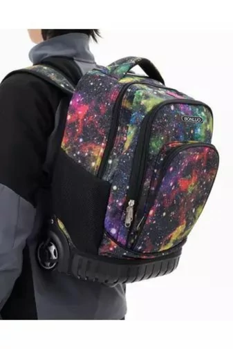 Bonluo Ghiozdan Pe Roți Negru Colorat Din Material Impermeabil Dimensiune 48*31*21cm