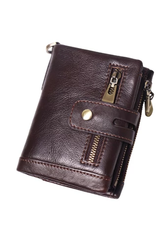 Portofel Bărbătesc Bonluo Maro Închis Din Piele Naturală Design Elegant Și Practic Cu Protecție RFID Dimensiunea 11*9*3cm