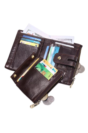 Portofel Bărbătesc Bonluo Maro Închis Din Piele Naturală Design Elegant Și Practic Cu Protecție RFID Dimensiunea 11*9*3cm