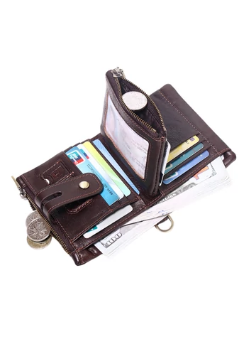 Portofel Bărbătesc Bonluo Maro Închis Din Piele Naturală Design Elegant Și Practic Cu Protecție RFID Dimensiunea 11*9*3cm