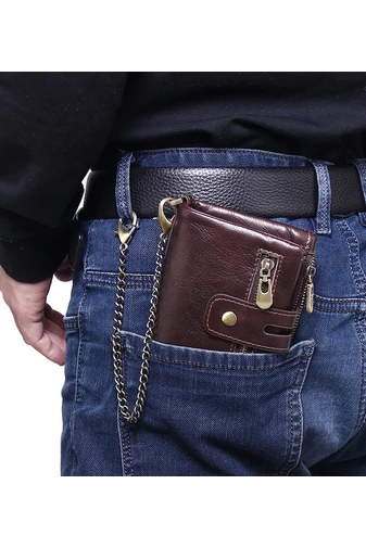 Portofel Bărbătesc Bonluo Maro Închis Din Piele Naturală Design Elegant Și Practic Cu Protecție RFID Dimensiunea 11*9*3cm