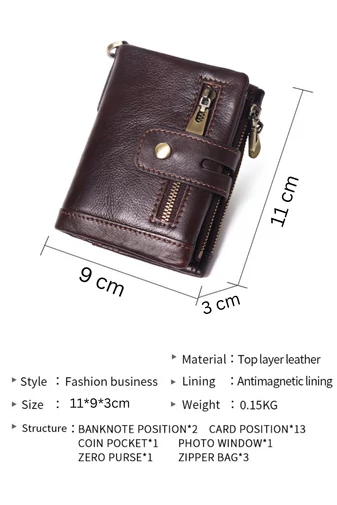 Portofel Bărbătesc Bonluo Maro Închis Din Piele Naturală Design Elegant Și Practic Cu Protecție RFID Dimensiunea 11*9*3cm