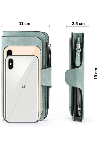 Portofel Elegant Damă Bonluo Albastru Multifuncțional Din Imitație De Piele De Dimensiunea 19*11*2.5cm