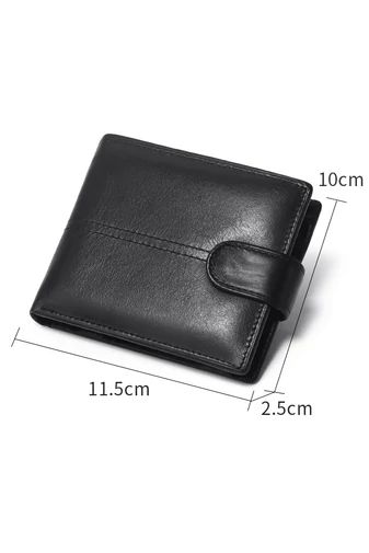 Portofel Bărbați Bonluo Negru Din Piele Naturala Multifuncțional Cu Etichetă Anti-Furt Dimensiunea 10*11.5*2.5cm