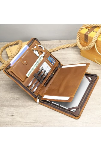 Mapă 2în1 Husă Ipad Maro Bonluo Din Piele Naturală Dimensiune (30*23*3cm)