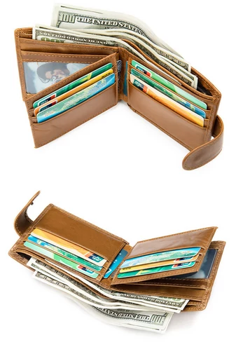 Portofel Bărbați Maro Bonluo Model Vulture Material Piele Naturală Dimensiune (9,5*11*1,5cm)