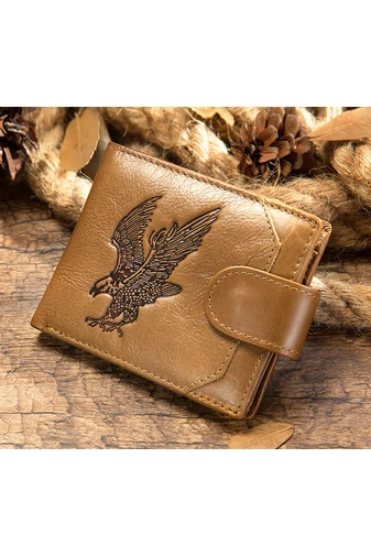 Portofel Bărbați Maro Bonluo Model Vulture Material Piele Naturală Dimensiune (9,5*11*1,5cm)