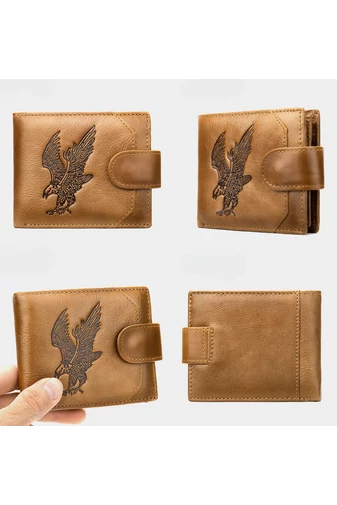 Portofel Bărbați Maro Bonluo Model Vulture Material Piele Naturală Dimensiune (9,5*11*1,5cm)