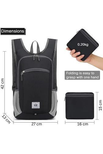 Rucsac Drumeții Bonluo Negru Extrem De Ușor Din Material Impermeabil Pliabil De Dimensiunea 42*27*13 cm