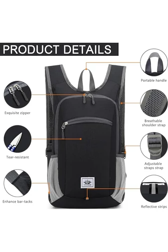 Rucsac Drumeții Bonluo Negru Extrem De Ușor Din Material Impermeabil Pliabil De Dimensiunea 42*27*13 cm