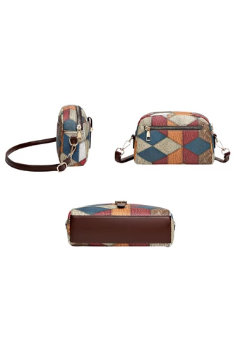 Geantă Crossbody Bonluo Maro Cu Model Colorat Din Imitație De Piele Dimensiunea 15*21*7 cm 