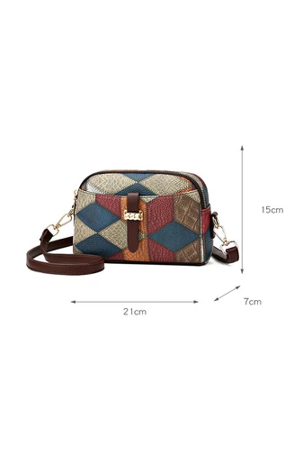 Geantă Crossbody Bonluo Maro Cu Model Colorat Din Imitație De Piele Dimensiunea 15*21*7 cm 