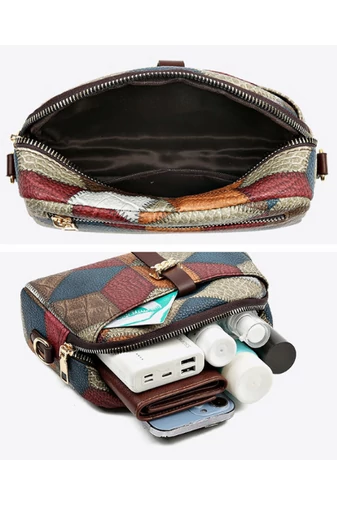 Geantă Crossbody Bonluo Maro Cu Model Colorat Din Imitație De Piele Dimensiunea 15*21*7 cm 
