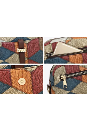 Geantă Crossbody Bonluo Maro Cu Model Colorat Din Imitație De Piele Dimensiunea 15*21*7 cm 